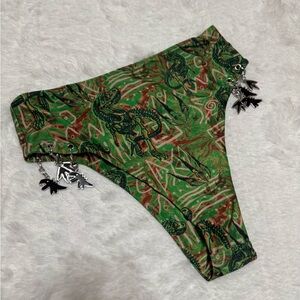 New small green Dino festival rave raver boho bikini bottom shorts swimsuit